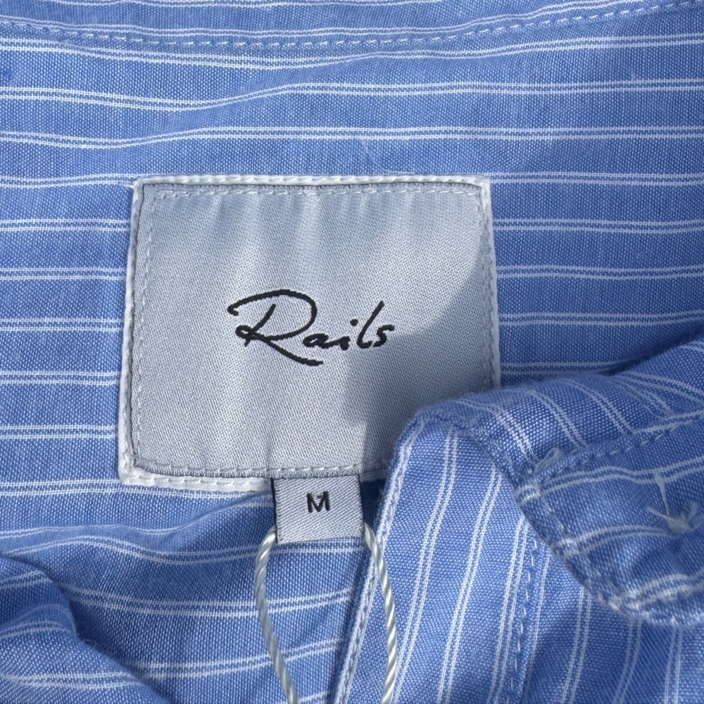 NWT Rails Lizzi Button Front Pinstriped Ruffle Trim Blouse Top Coastal Size M - Picture 8 of 9